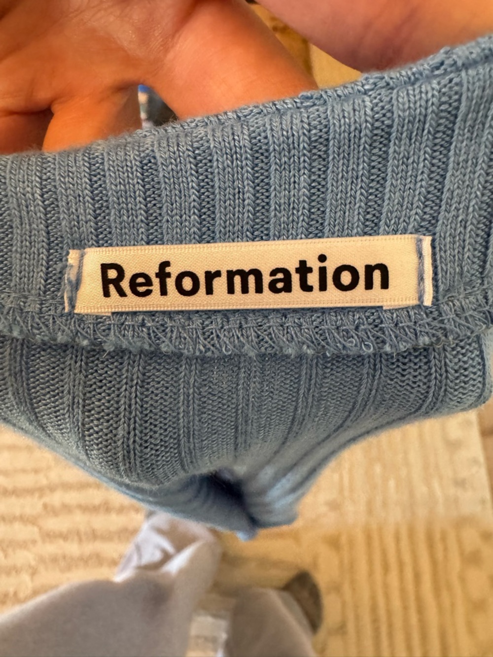 Reformation Soft Blue Ribbed V-Neck Button-Front Sweater - Picture 3 of 3